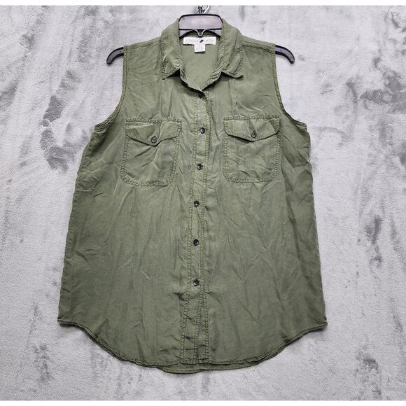 Vintage 80s Jonathan Martin Top Womens S Green Silk Sleeveless Button Up Preppy - Picture 1 of 9
